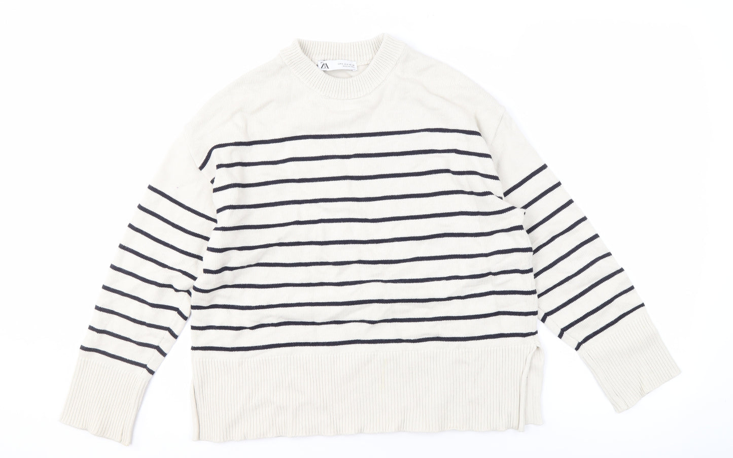 Zara Women's White Striped Pullover Jumper S