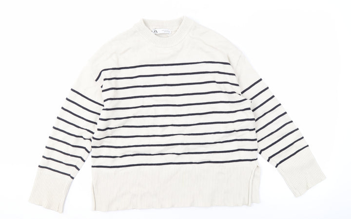 Zara Women's White Striped Pullover Jumper S
