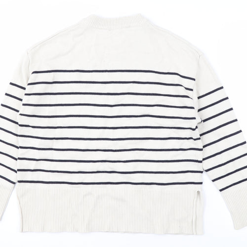 Zara Women's White Striped Pullover Jumper S