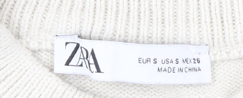 Zara Women's White Striped Pullover Jumper S