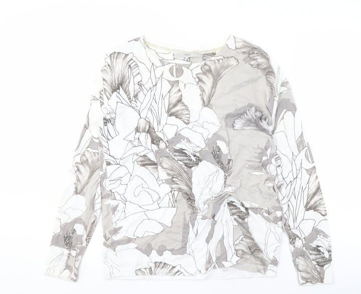 Next Women's Grey Floral Cotton Pullover Jumper UK 14