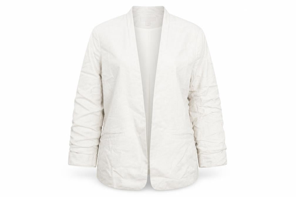 Front view of H&M Women's Ivory Suit Jacket, size 12, Linen Blend