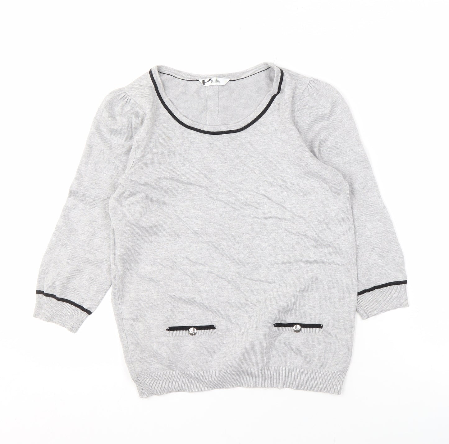 BHS Women's Grey Pullover Jumper, Size 8 Petite, Buttons
