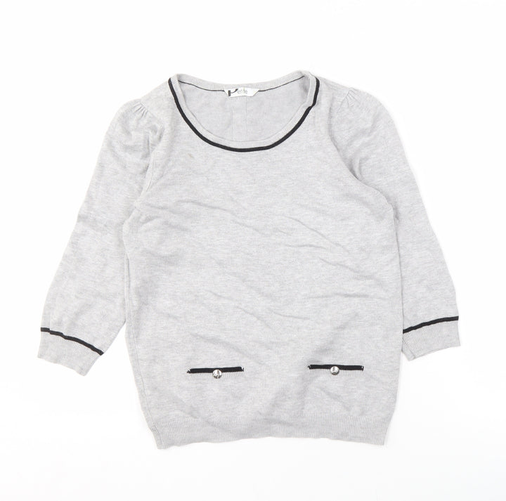 BHS Women's Grey Pullover Jumper, Size 8 Petite, Buttons