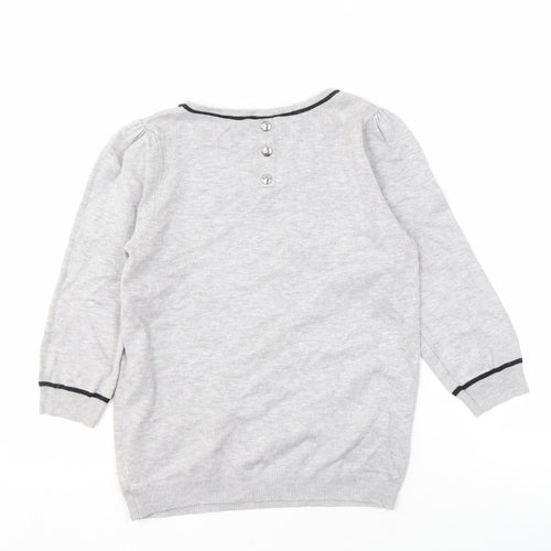 BHS Women's Grey Pullover Jumper, Size 8 Petite, Buttons