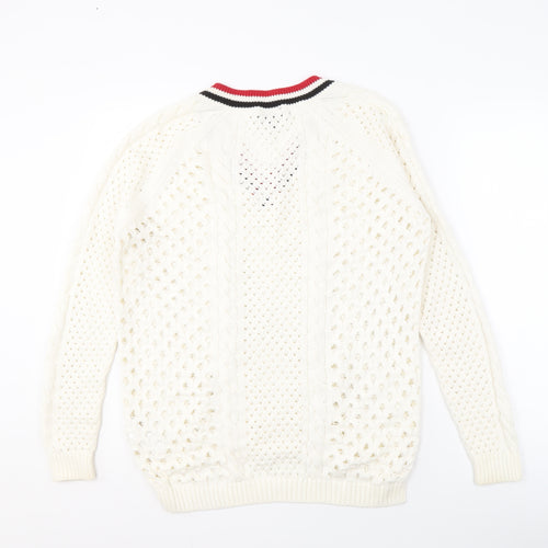 Topshop Ivory Cable-Knit V-Neck Women's Jumper Size 10