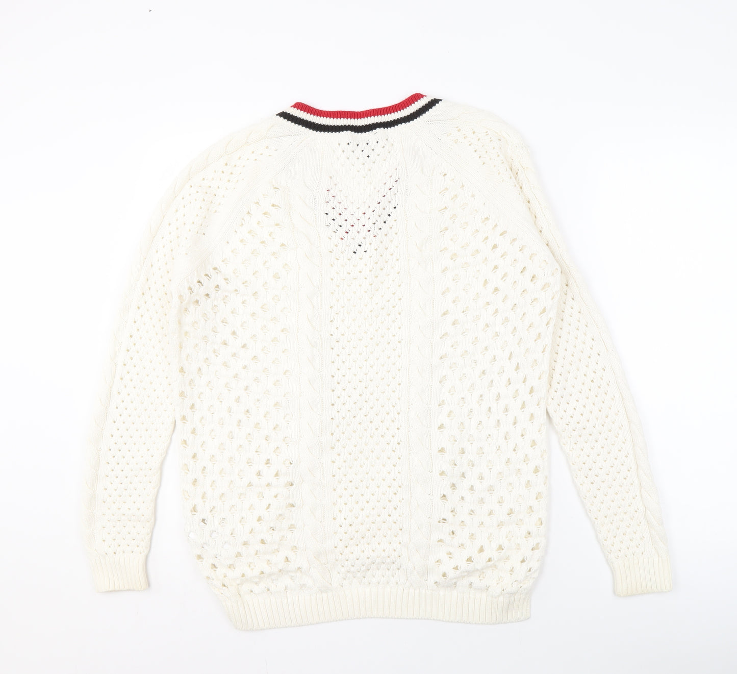 Topshop Ivory Cable-Knit V-Neck Women's Jumper Size 10