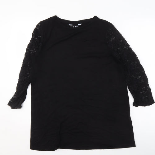 LTS Women's Black Lace Sleeve Top, Size 14, Crew Neck