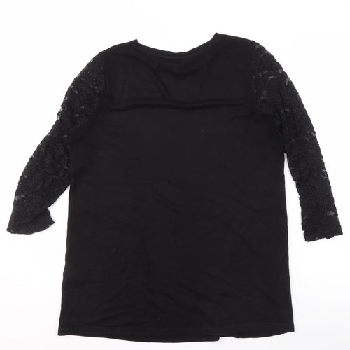 LTS Women's Black Lace Sleeve Top, Size 14, Crew Neck