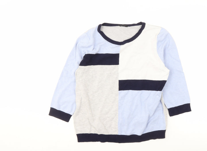 M&Co Women's Blue Colourblock Pullover Jumper Size 18