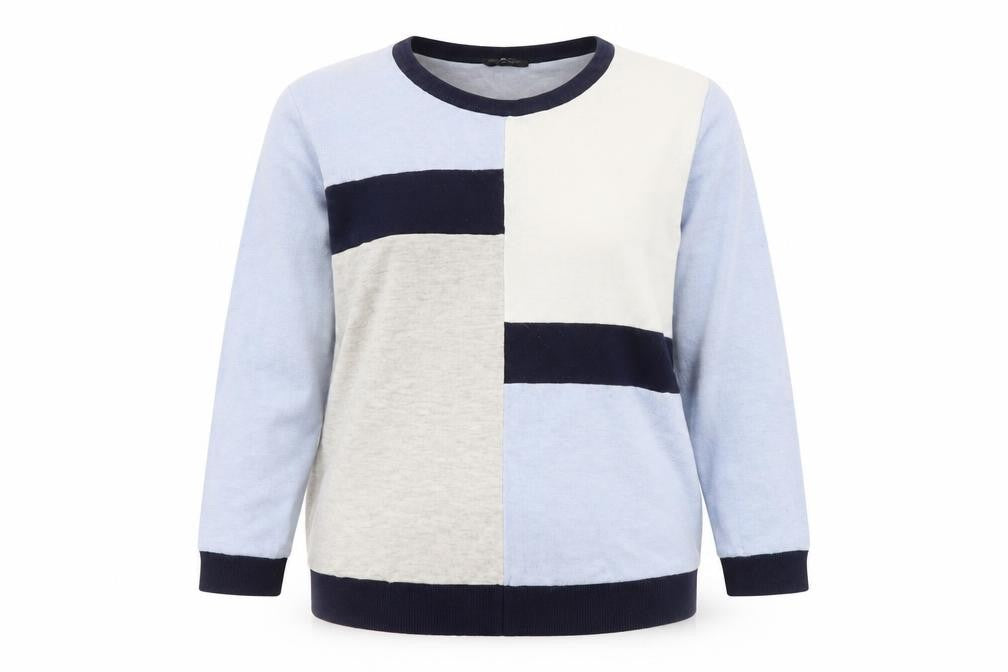 Front view of M&Co Women's Blue Colourblock jumper, size 18