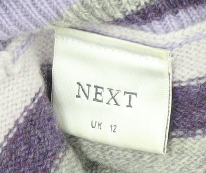 Next Women's Purple Striped Roll Neck Jumper Size 12