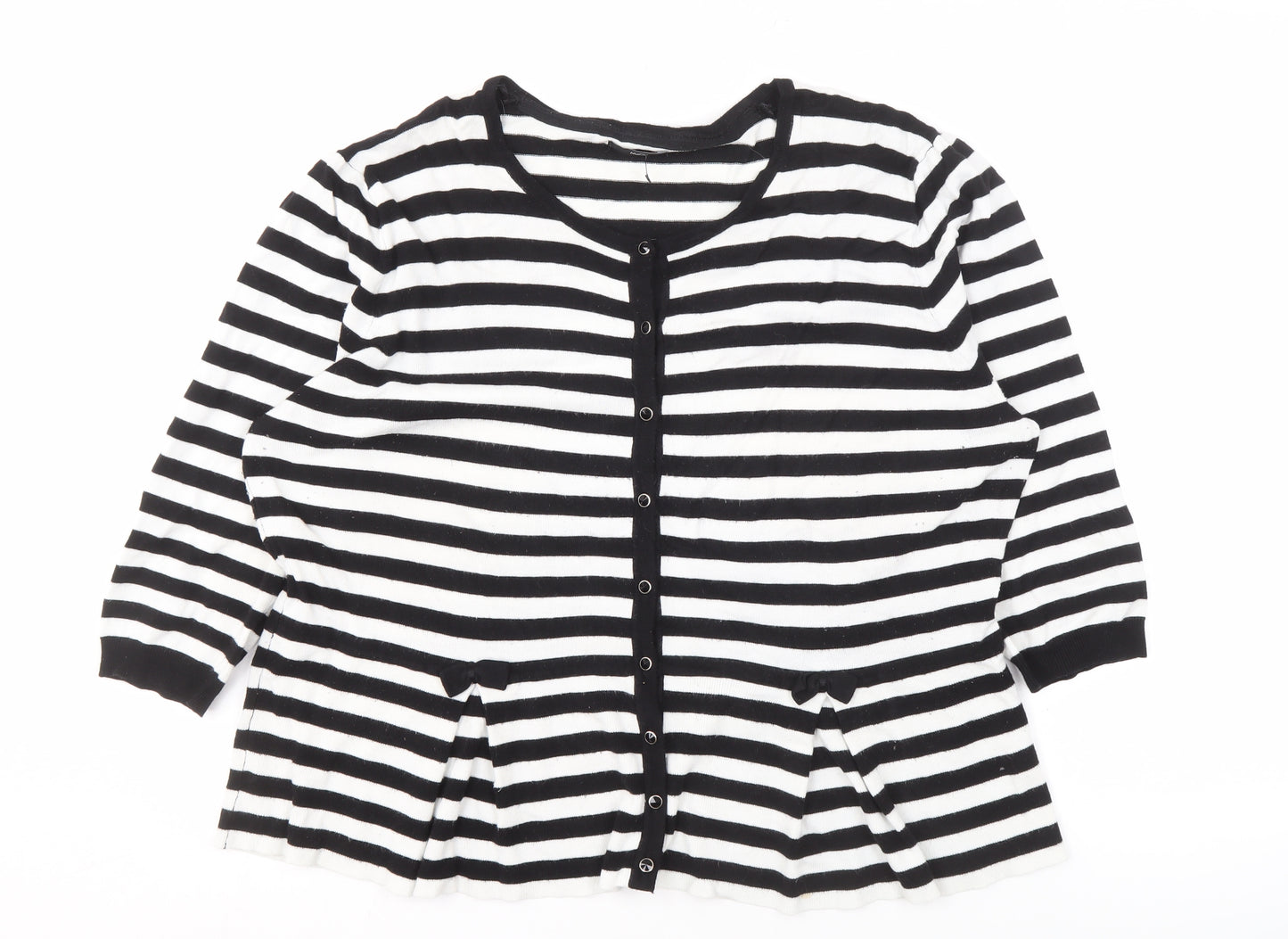 M&Co Women's Black Striped Cardigan, Size 20