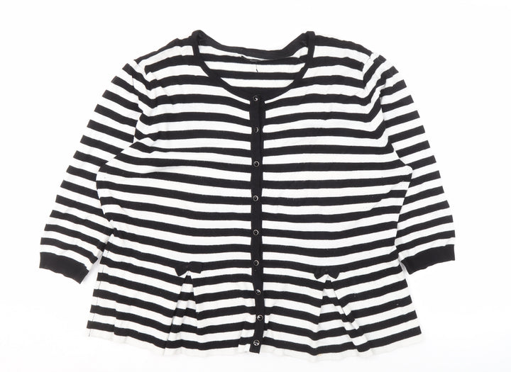 M&Co Women's Black Striped Cardigan, Size 20