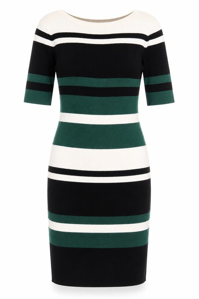 Front view of New Look Women's Multicoloured Striped Midi Sheath Dress