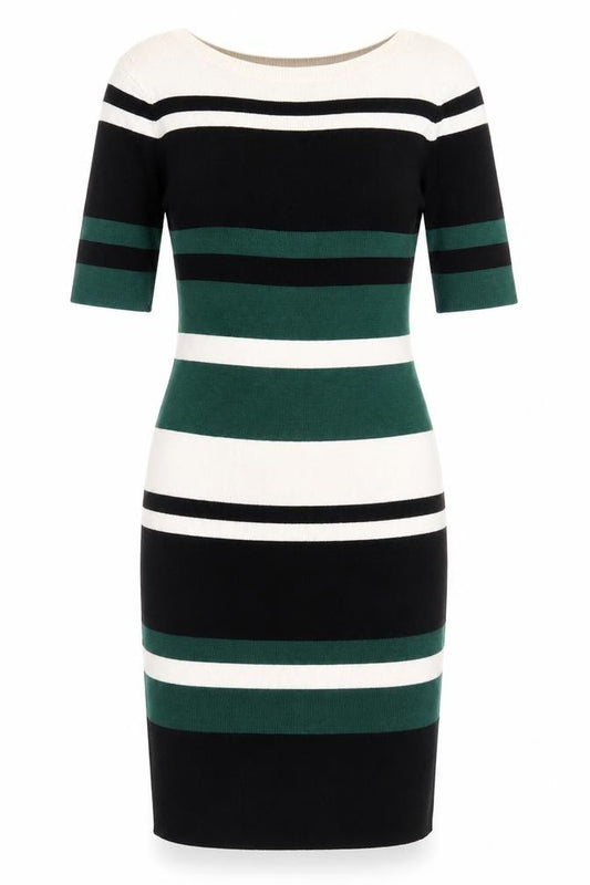 Front view of New Look Women's Multicoloured Striped Midi Sheath Dress