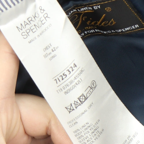 Marks and Spencer Men's Blue Striped Linen Jacket 42L
