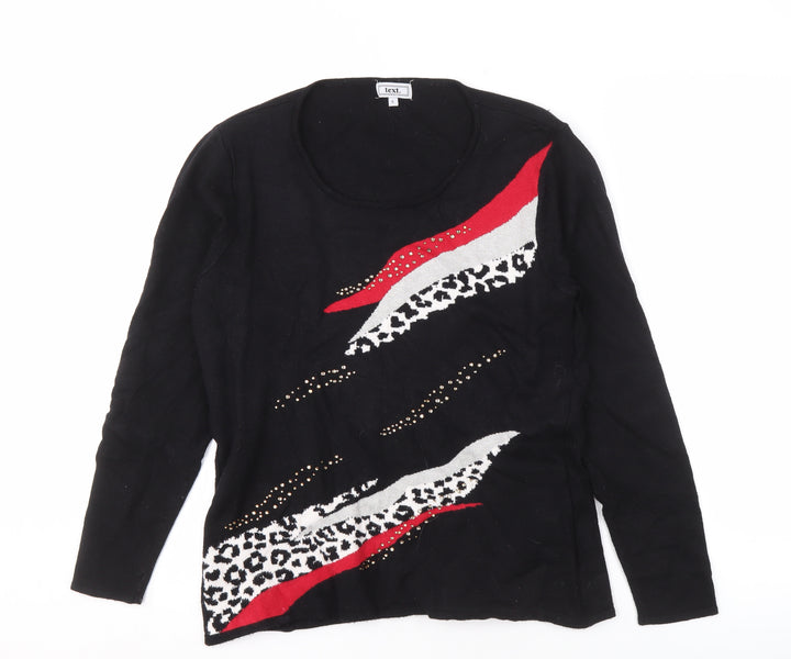 Text Women's Black Animal Print Jumper, S, Round Neck