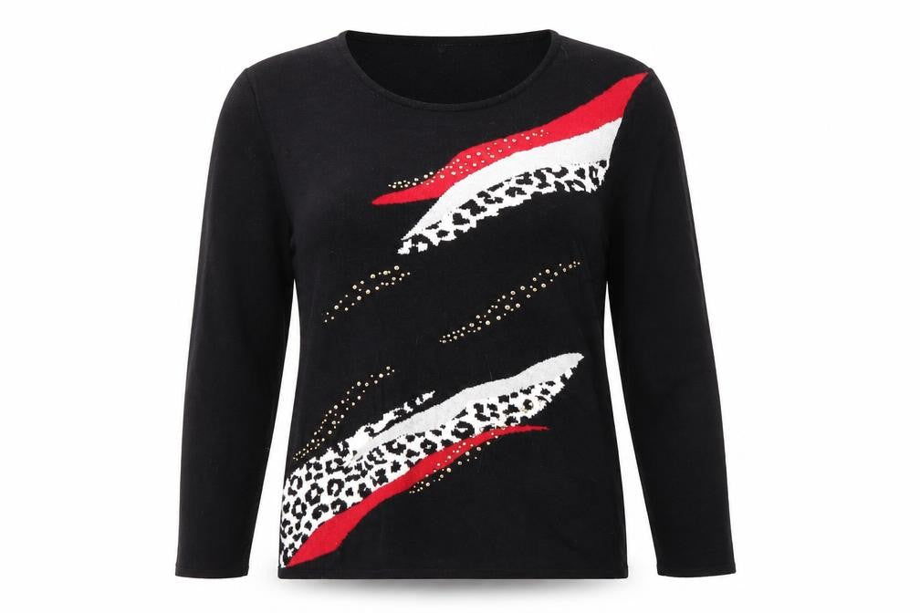 Front view of Text Women's Black Animal Print Jumper, S, Round Neck