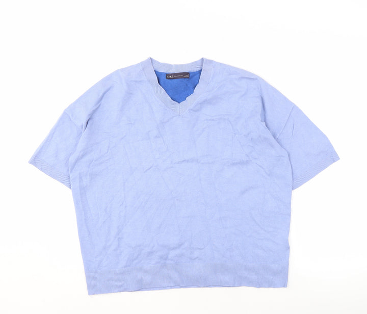 Marks and Spencer Women's Blue V-Neck Pullover Jumper