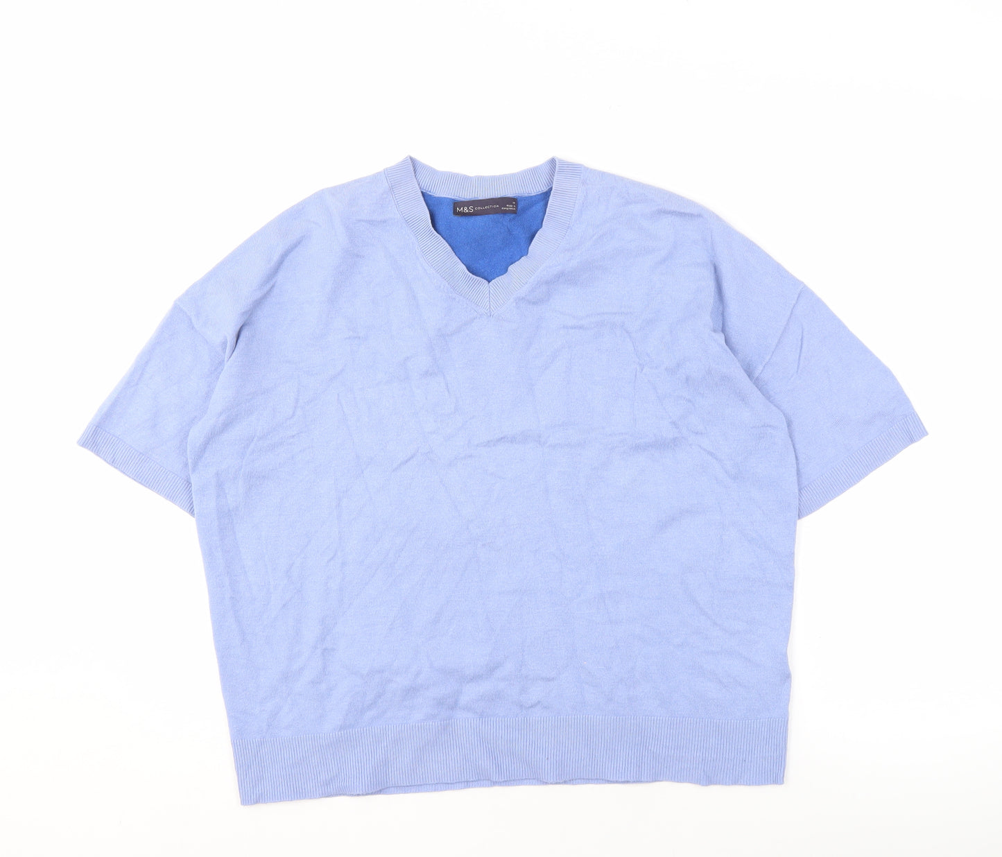 Marks and Spencer Women's Blue V-Neck Pullover Jumper