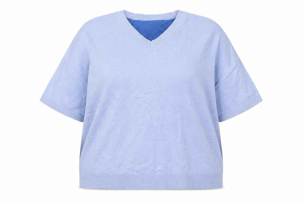 Front view of Marks & Spencer Women's Blue V-Neck jumper