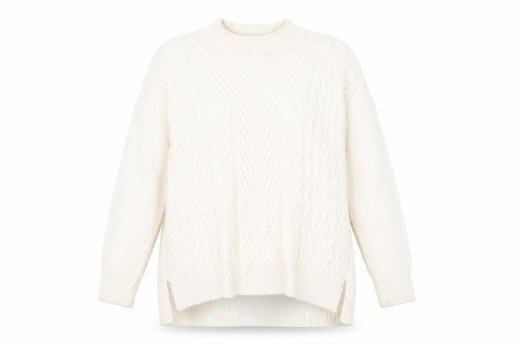 Front view of Next Ivory High Neck Cable-Knit jumper -, size 18