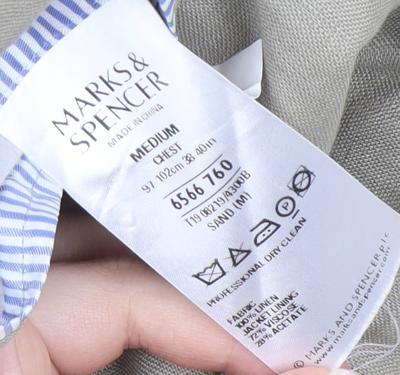 Marks and Spencer Men's Beige Blazer 38R Linen Jacket