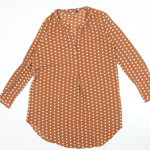 ONLY Women's Brown Polka Dot Button-Up Shirt Size 10