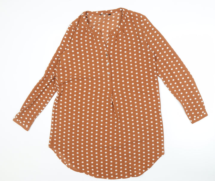 ONLY Women's Brown Polka Dot Button-Up Shirt Size 10
