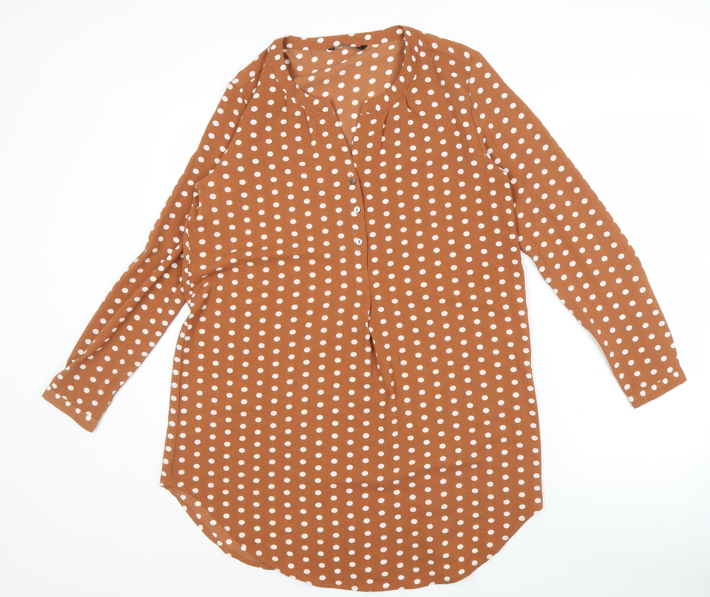 ONLY Women's Brown Polka Dot Button-Up Shirt Size 10