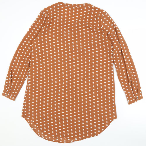 ONLY Women's Brown Polka Dot Button-Up Shirt Size 10