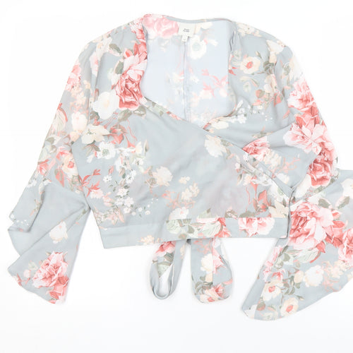 River Island Women's Floral Wrap Blouse, Size 12, Multicoloured
