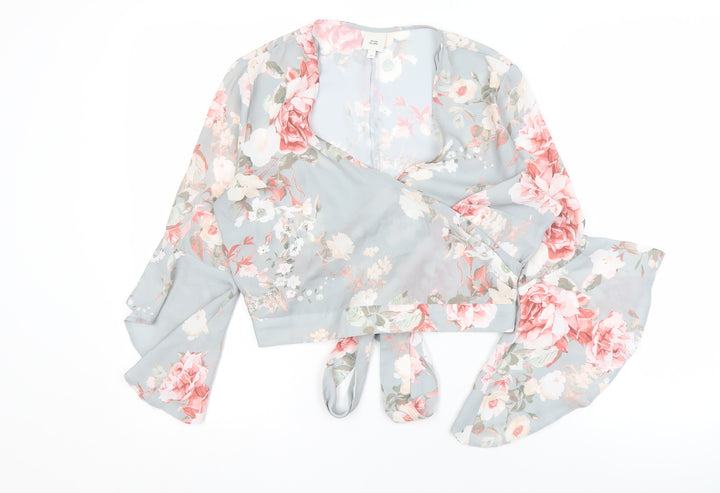 River Island Women's Floral Wrap Blouse, Size 12, Multicoloured