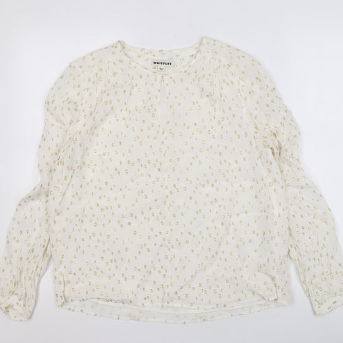 Whistles Women's Ivory Blouse UK 10 Metallic Long Sleeve