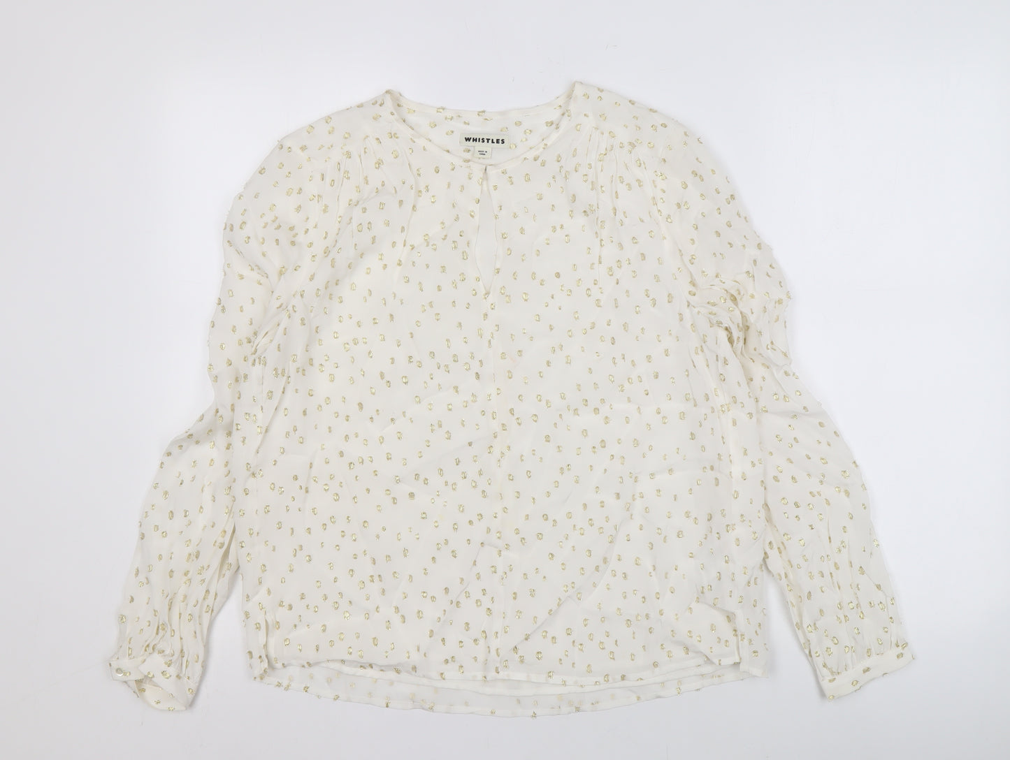 Whistles Women's Ivory Blouse UK 10 Metallic Long Sleeve