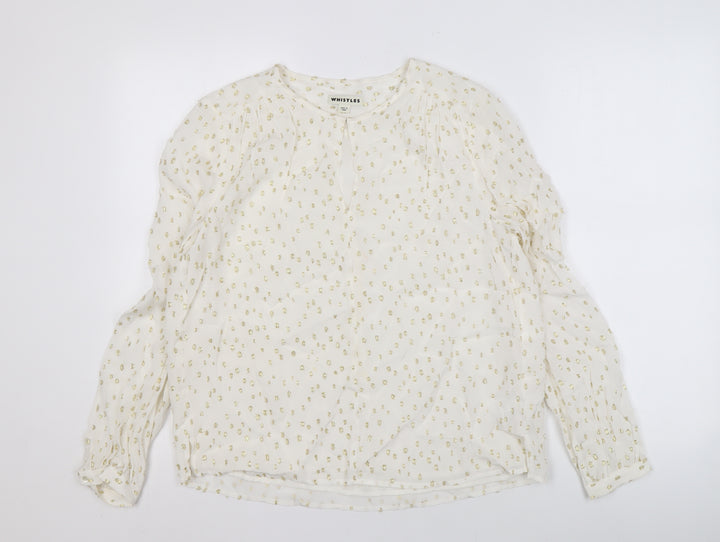 Whistles Women's Ivory Blouse UK 10 Metallic Long Sleeve