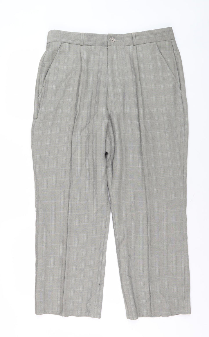 Cotton Traders Men's Grey Check Trousers 34