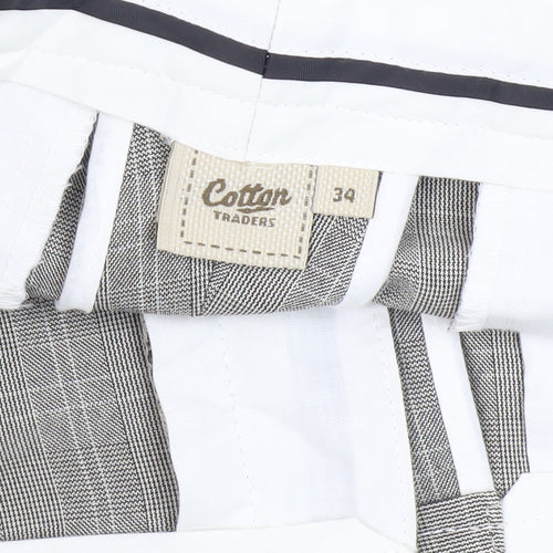 Cotton Traders Men's Grey Check Trousers 34