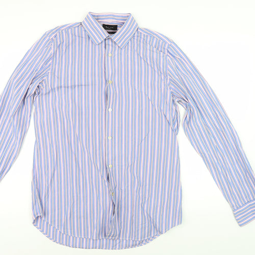 Paul Smith Men's Blue Striped Dress Shirt, Long Sleeve