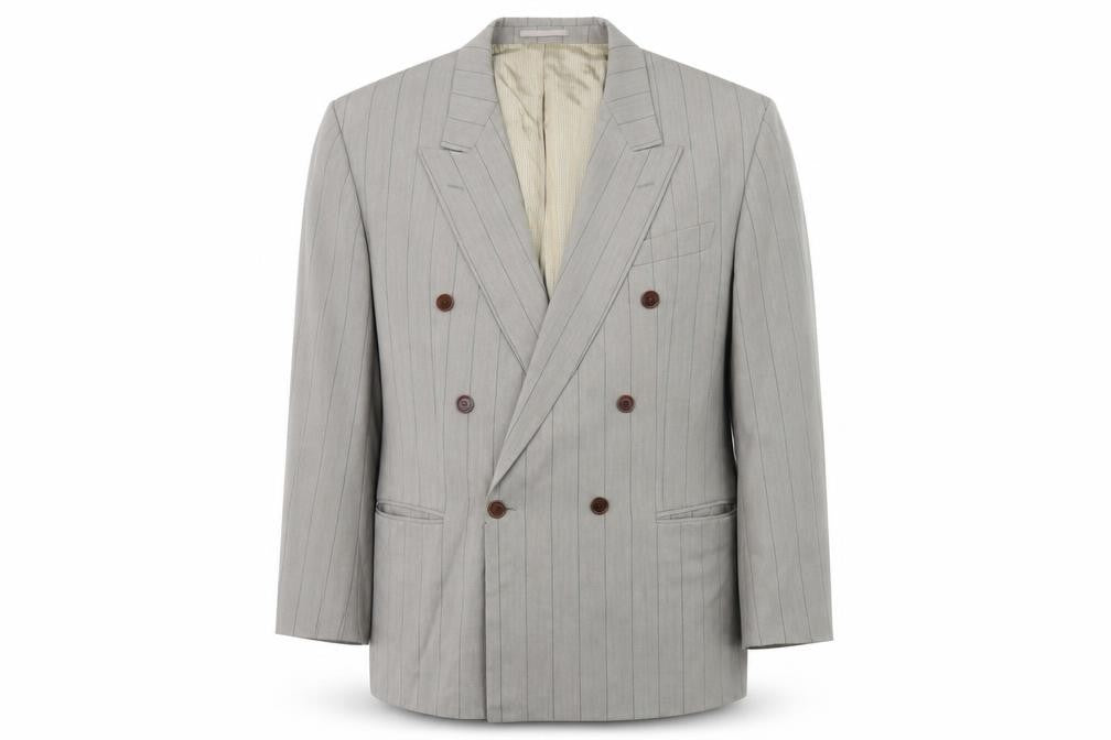 Front view of Hugo Boss Men's Grey Wool Blazer, Striped, Medium