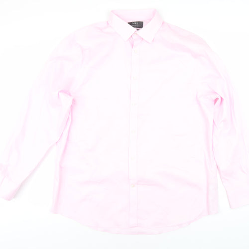 Marks and Spencer Men's Pink Regular Fit Shirt, Size 17