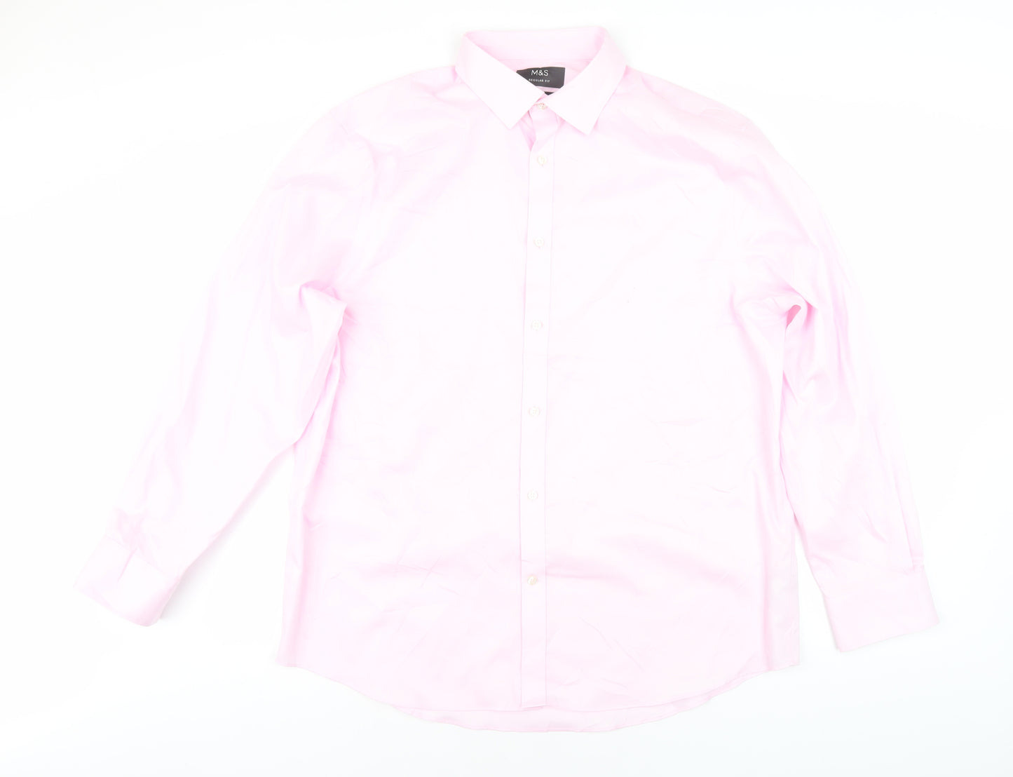Marks and Spencer Men's Pink Regular Fit Shirt, Size 17