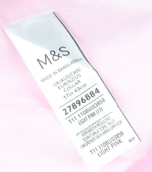 Marks and Spencer Men's Pink Regular Fit Shirt, Size 17