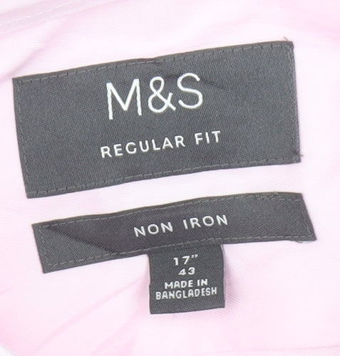 Marks and Spencer Men's Pink Regular Fit Shirt, Size 17