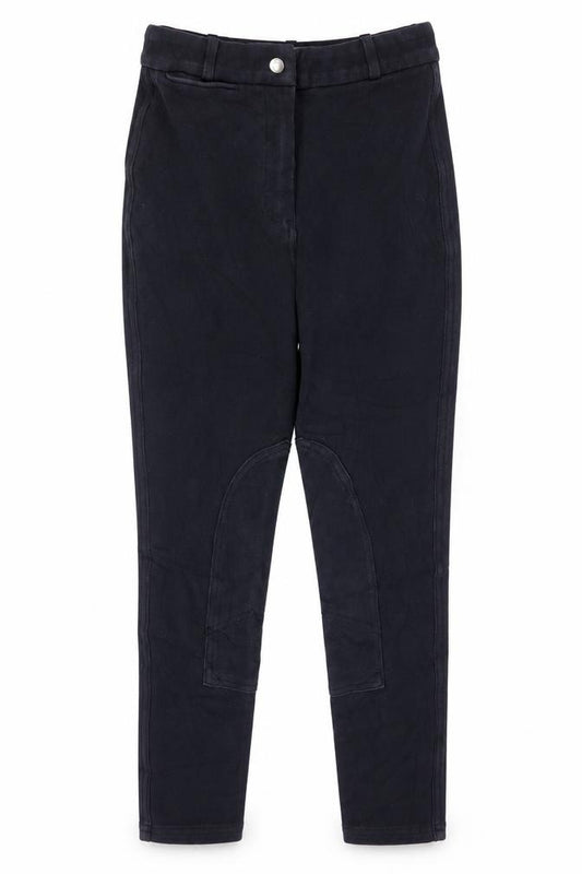 Front view of Decathlon girls’' black equestrian leggings, size 8, riding wear