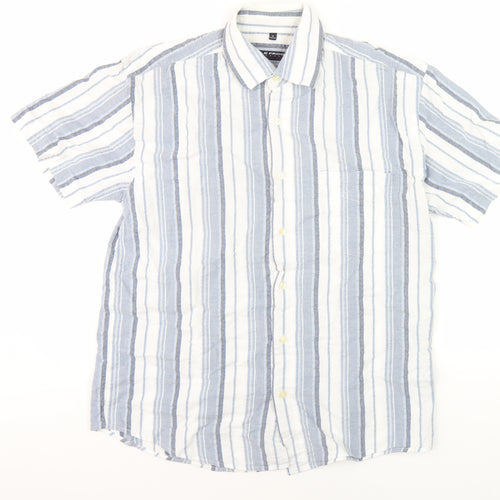 Le Frog Men's Blue Striped Button-Up Shirt M