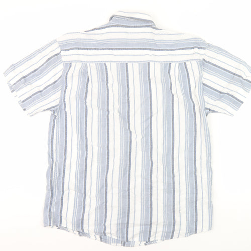 Le Frog Men's Blue Striped Button-Up Shirt M