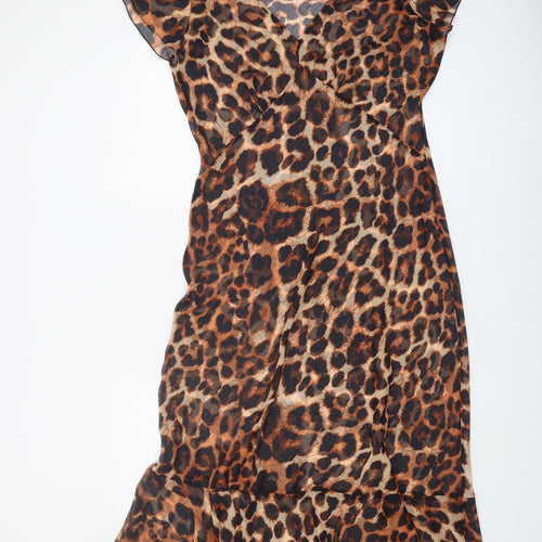 Brown Leopard Print Midi Dress, Size 12 Long, Polyester