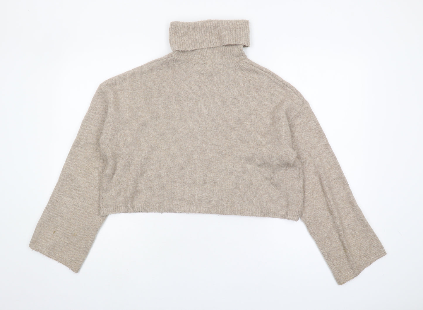 Bershka Women's Beige Cropped Roll Neck Knit Jumper M